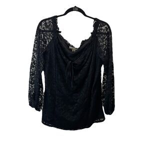 Davina Black Lace Grunge Gothic Long Sleeve Off The Shoulder Top Womens 1X
